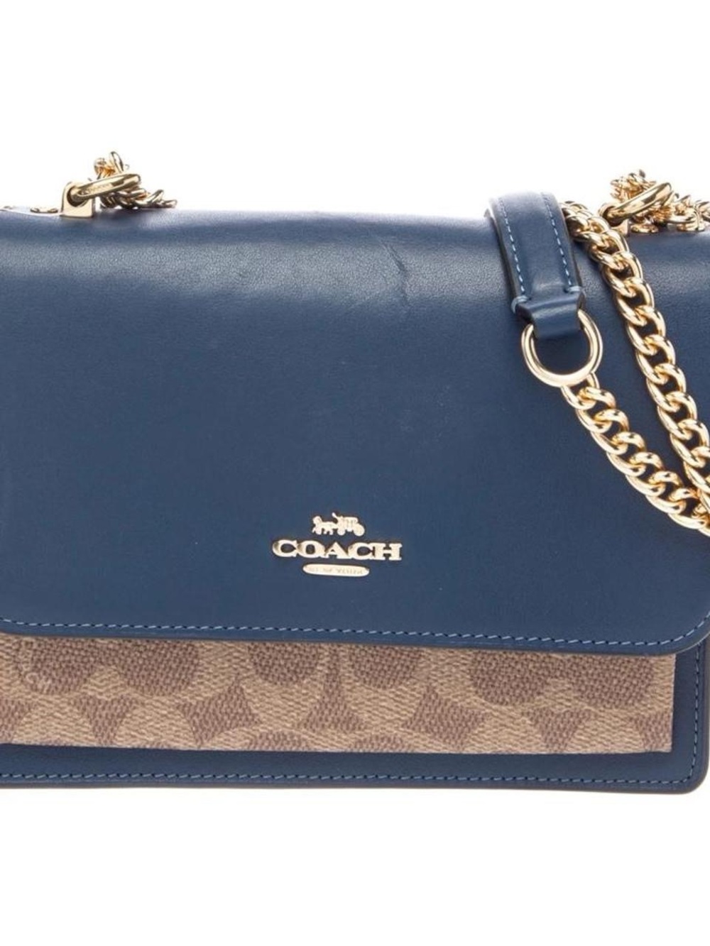 Coach Navy Leather & Signature Canvas Chain Shoulder Bag